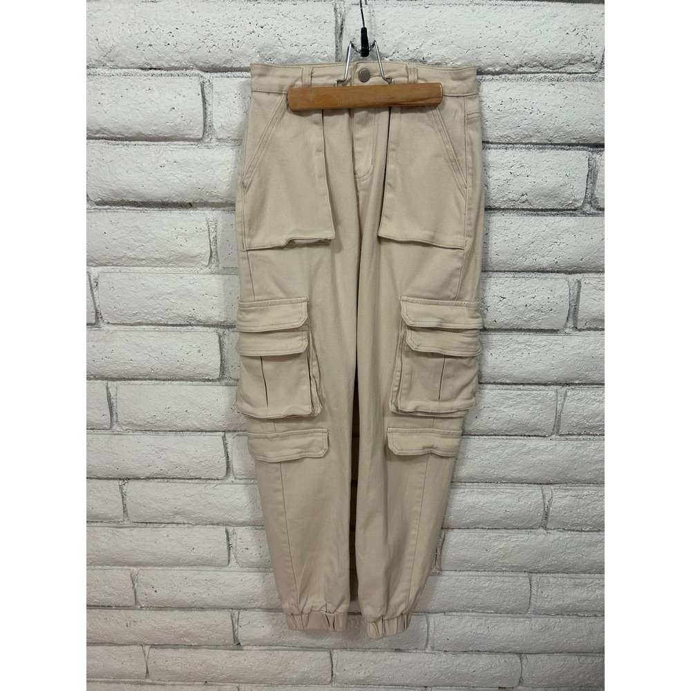 American Bazi LA Women's Tan Cargo Jogger Pants Multi Pocket Utility Khaki